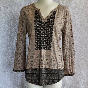 NWOT Lucky Brand Blouse - Tan and Black - Medium